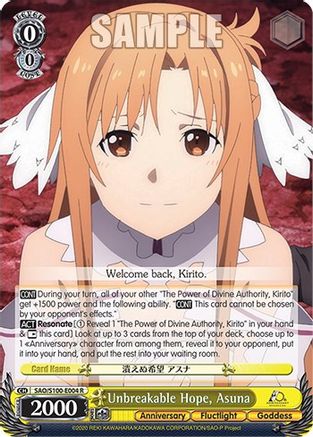 Image of Unbreakable Hope, Asuna (SAO/S100-E004 R) - Sword Art Online Animation 10th Anniversary