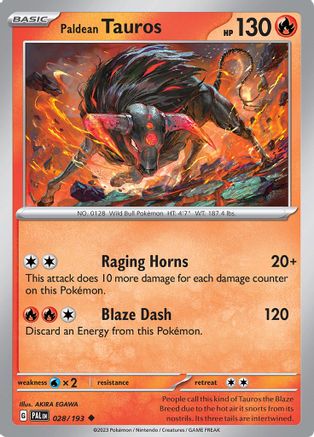Image of Paldean Tauros 028/193  - Reverse Holofoil SV02 Paldea Evolved - Uncommon