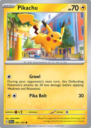 Image of Pikachu 062/193  SV02 Paldea Evolved - Common