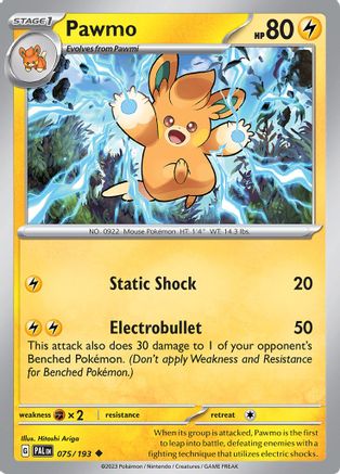 Image of Pawmo 075/193  - Reverse Holofoil SV02 Paldea Evolved - Uncommon