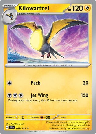 Image of Kilowattrel 082/193  - Reverse Holofoil SV02 Paldea Evolved - Uncommon