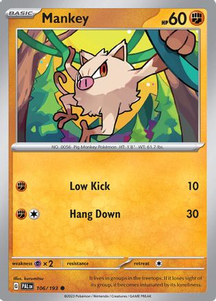 Image of Mankey 106/193  SV02 Paldea Evolved - Common