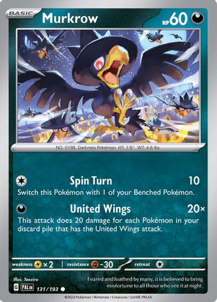 Image of Murkrow 131/193  - Reverse Holofoil SV02 Paldea Evolved - Common