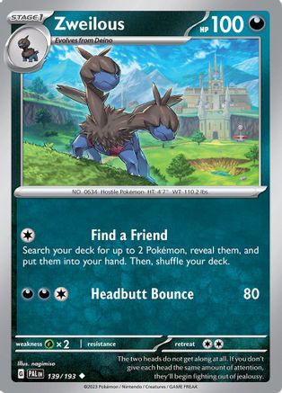 Image of Zweilous 139/193  - Reverse Holofoil SV02 Paldea Evolved - Uncommon