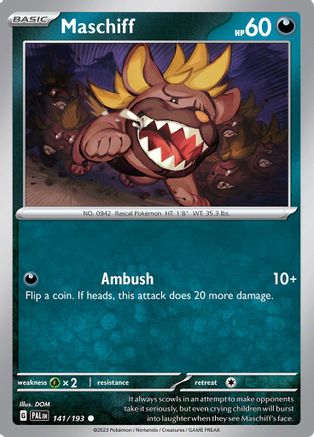Image of Maschiff 141/193  - Reverse Holofoil SV02 Paldea Evolved - Common