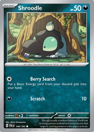 Image of Shroodle 144/193  - Reverse Holofoil SV02 Paldea Evolved - Common