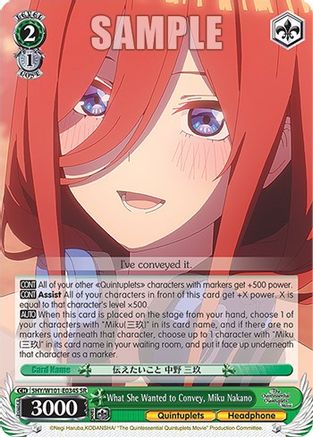 Image of What She Wanted to Convey, Miku Nakano (SR) (5HY/W101-E034S SR) - The Quintessential Quintuplets Movie