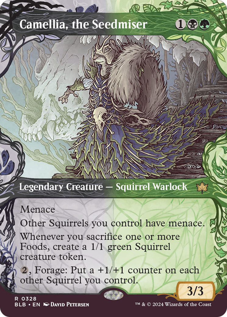 Image of Camellia, the Seedmiser (Showcase) (BLB-328) - Bloomburrow: (Showcase) (Borderless) Foil