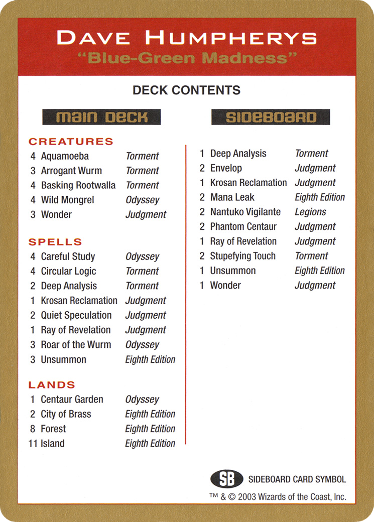 Image of 2003 Dave Humpherys Decklist Card (WCD-) - World Championship Decks 2003