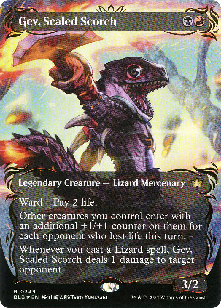 Image of Gev, Scaled Scorch (Borderless) (Raised Foil) (BLB-349) - Bloomburrow: (Showcase) (Borderless) Foil