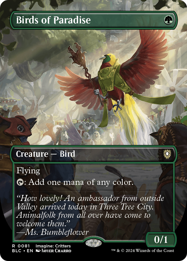 Image of Birds of Paradise (Borderless) (BLC-081) - Bloomburrow Commander (Borderless) Foil
