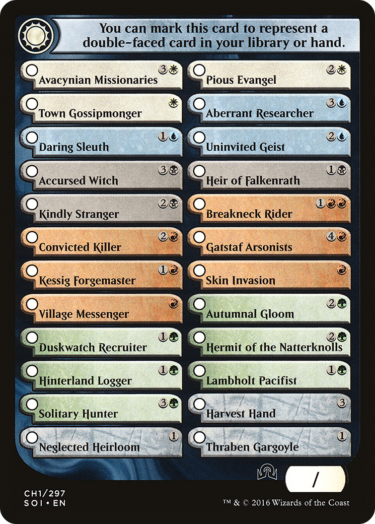 Image of Checklist Card - (CH1) Shadows over Innistrad (SOI-CH1) - Shadows over Innistrad Tokens