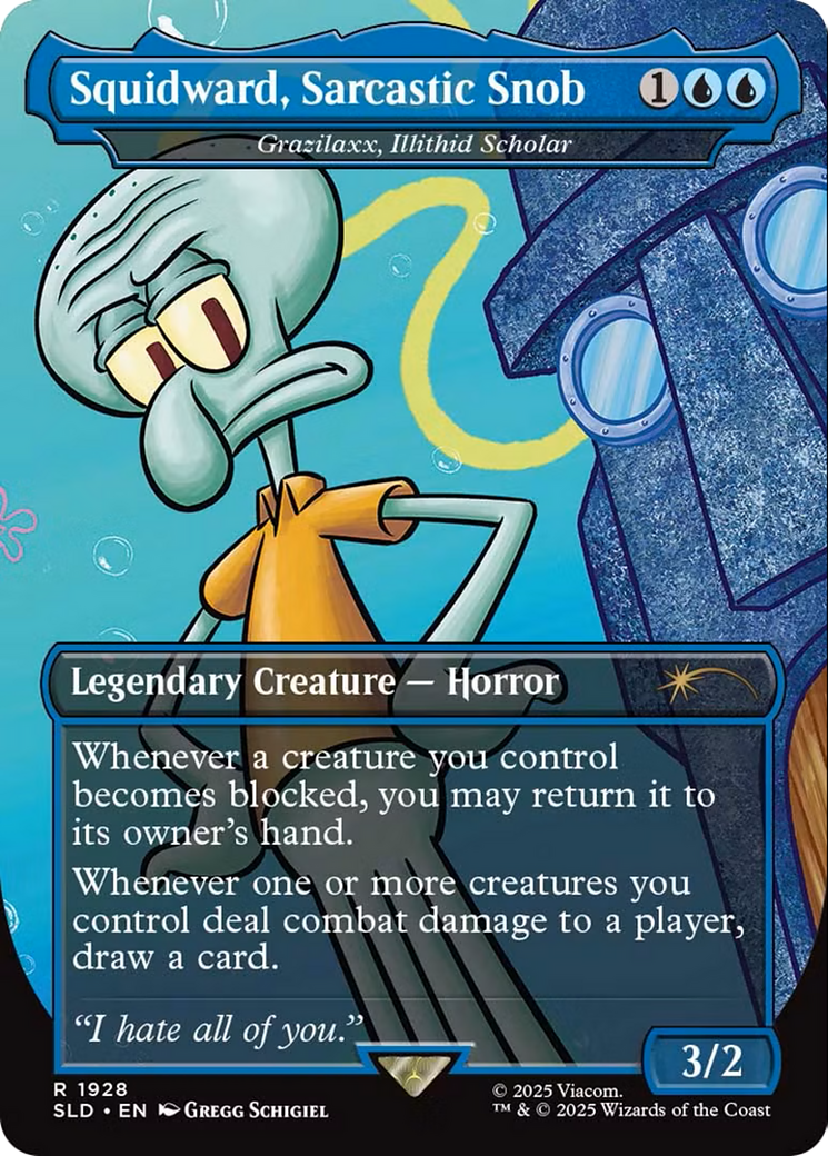 Image of Squidward, Sarcastic Snob - Grazilaxx, Illithid Scholar (SLD-1928) - Secret Lair Drop / Squidward, Sarcastic Snob (Borderless)