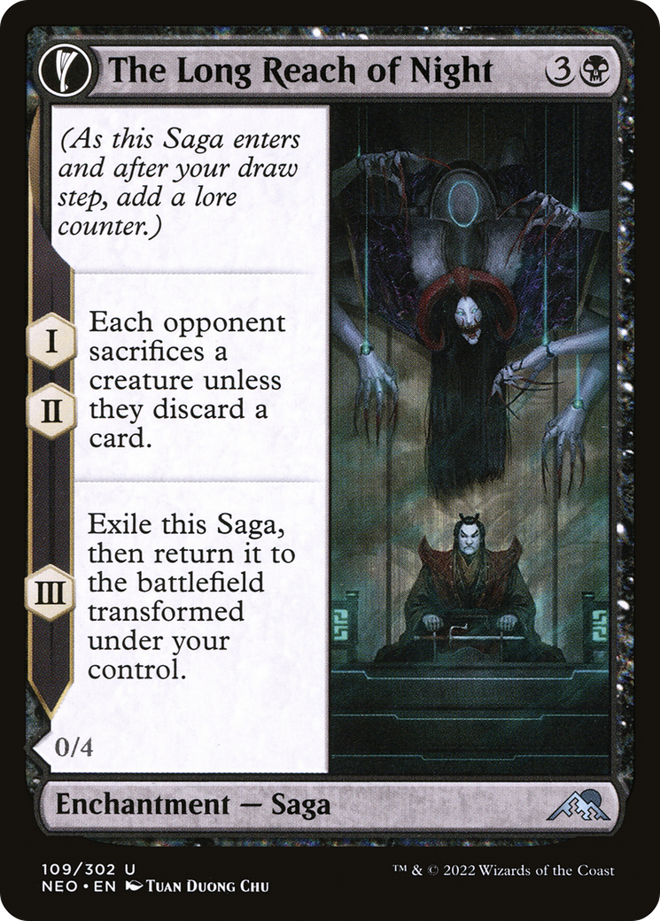 Image of The Long Reach of Night (NEO-109) - Kamigawa: Neon Dynasty: (fandfc, enchantment) Foil