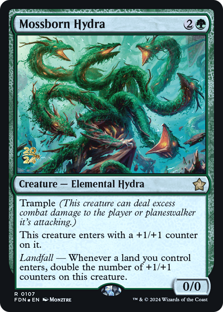 Image of Mossborn Hydra (PRE-107) - Foundations Promos Foil