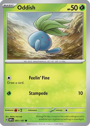 Image of Oddish 001/197  - Reverse Holofoil SV03 Obsidian Flames - Common