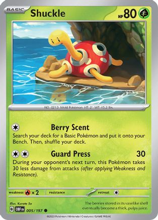 Image of Shuckle 005/197  - Reverse Holofoil SV03 Obsidian Flames - Common