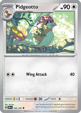 Image of Pidgeotto 163/197  - Reverse Holofoil SV03 Obsidian Flames - Uncommon