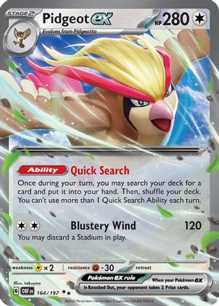 Image of Pidgeot ex 164/197  - Holofoil SV03 Obsidian Flames - Double Rare