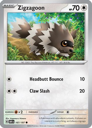 Image of Zigzagoon 167/197  SV03 Obsidian Flames - Common