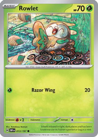 Image of Rowlet 013/197  - Reverse Holofoil SV03 Obsidian Flames - Common