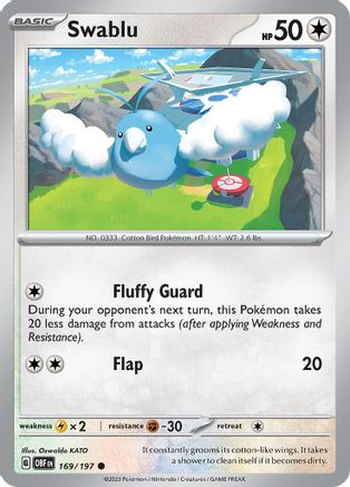 Image of Swablu 169/197  - Reverse Holofoil SV03 Obsidian Flames - Common