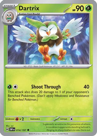 Image of Dartrix 014/197  - Reverse Holofoil SV03 Obsidian Flames - Uncommon