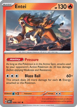 Image of Entei 030/197  - Reverse Holofoil SV03 Obsidian Flames - Rare
