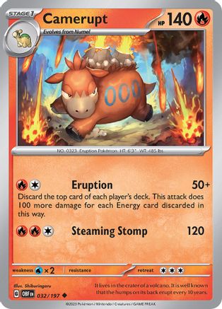 Image of Camerupt 032/197  - Reverse Holofoil SV03 Obsidian Flames - Uncommon