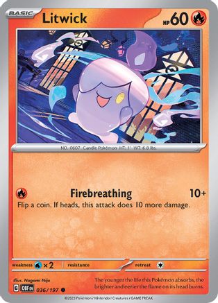 Image of Litwick 036/197  - Reverse Holofoil SV03 Obsidian Flames - Common