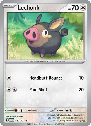 Image of Lechonk 182/197  - Reverse Holofoil SV03 Obsidian Flames - Common