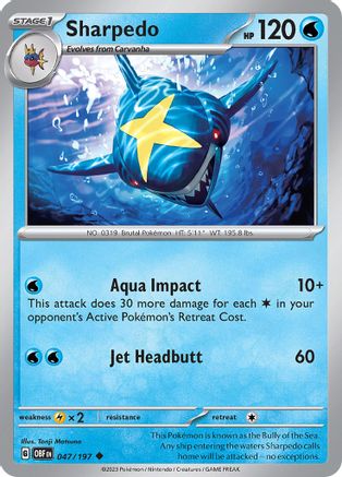 Image of Sharpedo 047/197  - Reverse Holofoil SV03 Obsidian Flames - Uncommon