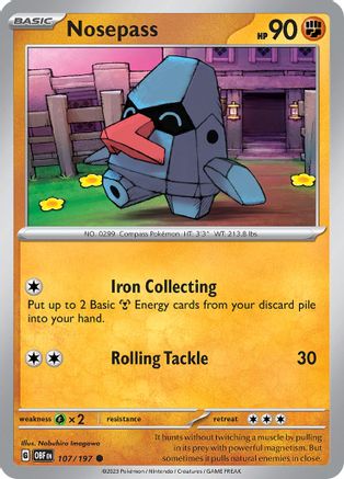 Image of Nosepass 107/197  - Reverse Holofoil SV03 Obsidian Flames - Common