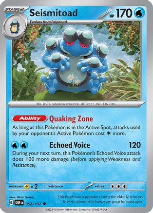 Image of Seismitoad 052/197  SV03 Obsidian Flames - Uncommon