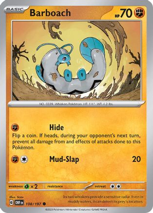Image of Barboach 108/197  - Reverse Holofoil SV03 Obsidian Flames - Common
