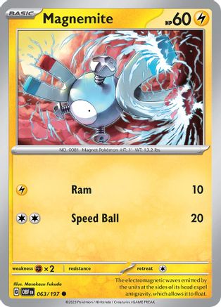 Image of Magnemite 063/197  - Reverse Holofoil SV03 Obsidian Flames - Common
