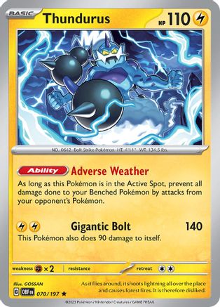 Image of Thundurus 070/197  - Holofoil SV03 Obsidian Flames - Rare