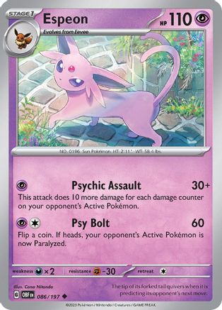 Image of Espeon 086/197  SV03 Obsidian Flames - Uncommon