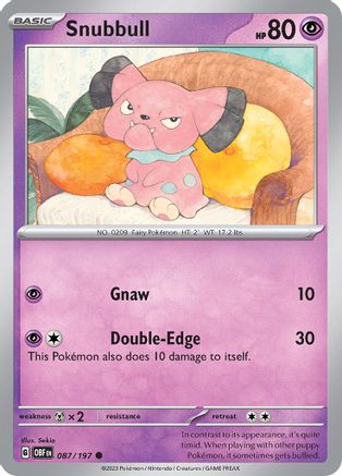 Image of Snubbull 087/197  - Reverse Holofoil SV03 Obsidian Flames - Common