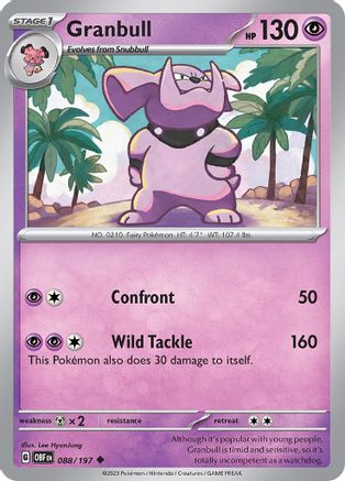 Image of Granbull 088/197  - Reverse Holofoil SV03 Obsidian Flames - Uncommon