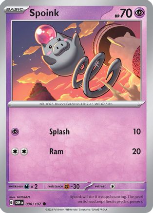 Image of Spoink 090/197  - Reverse Holofoil SV03 Obsidian Flames - Common