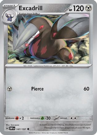 Image of Excadrill 147/197  - Reverse Holofoil SV03 Obsidian Flames - Uncommon