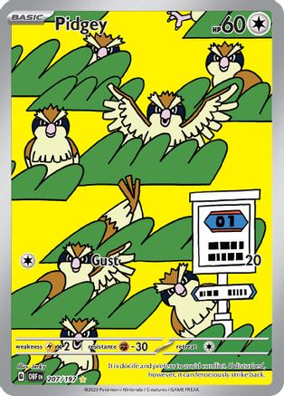 Image of Pidgey 207/197  - Holofoil SV03 Obsidian Flames - Illustration Rare
