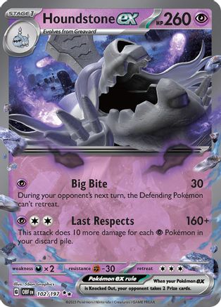 Image of Houndstone ex 102/197  - Holofoil SV03 Obsidian Flames - Double Rare