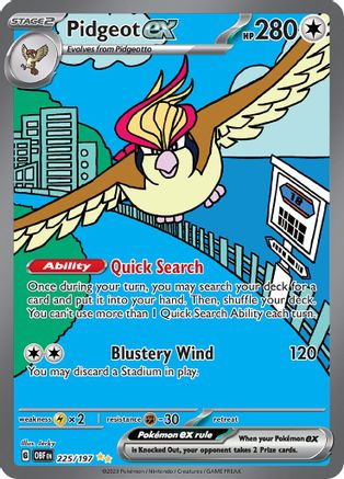 Image of Pidgeot ex 225/197  - Holofoil SV03 Obsidian Flames - Special Illustration Rare
