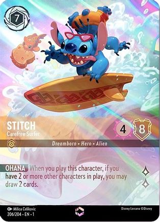 Image of Stitch - Carefree Surfer (Enchanted) (206/204) - The First Chapter Holofoil