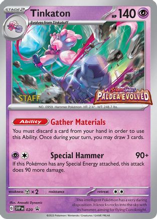 Image of Tinkaton (Prerelease) [Staff] 020  - Holofoil SV Scarlet & Violet Promo Cards - Promo