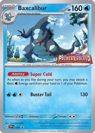 Image of Baxcalibur (Prerelease) [Staff] 019  - Holofoil SV Scarlet & Violet Promo Cards - Promo