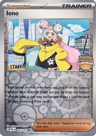 Image of Iono (Regional Championships) [Staff] 185/193  - Reverse Holofoil League & Championship Cards - Uncommon