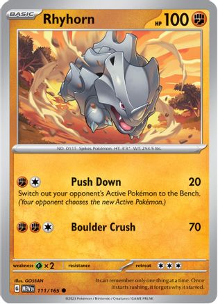 Image of Rhyhorn 111/165  - Reverse Holofoil SV Scarlet & Violet 151 - Common